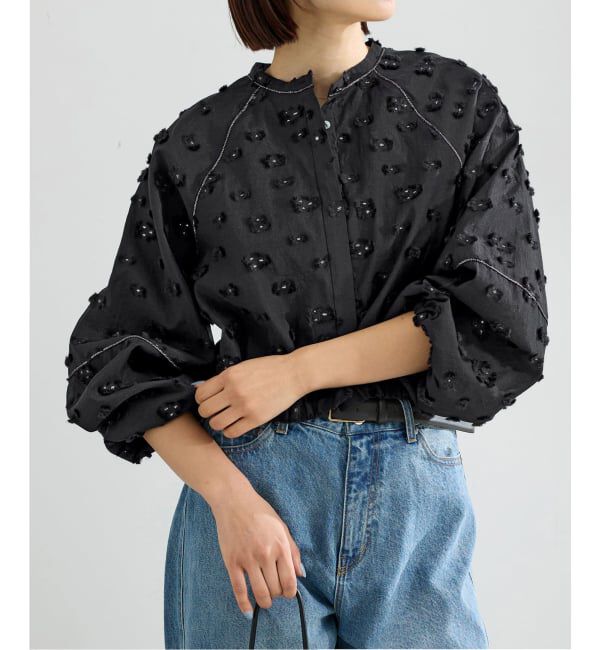 IENA「フラワージャガードボリュームブラウス」|シャツ・ブラウス|ブラック