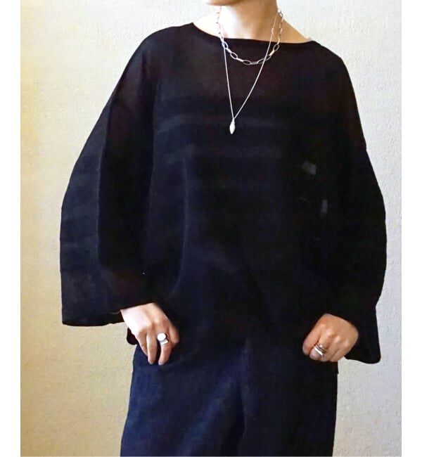 journal standard luxe「シアーボーダー ボートネックプルオーバー」|ニット・セーター|ブラック