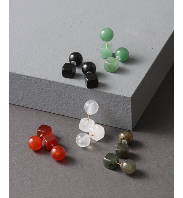 Lilas by Spick&Span「ラウンド*キューブカラーストーンピアス K10（両耳）」|ピアス|