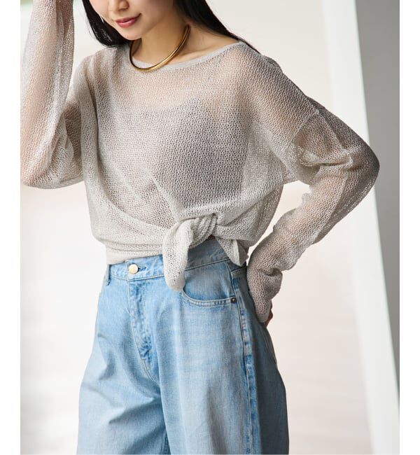 NOBLE「ISY Linen mixラメ スカシニット」|ニット・セーター|グレーB