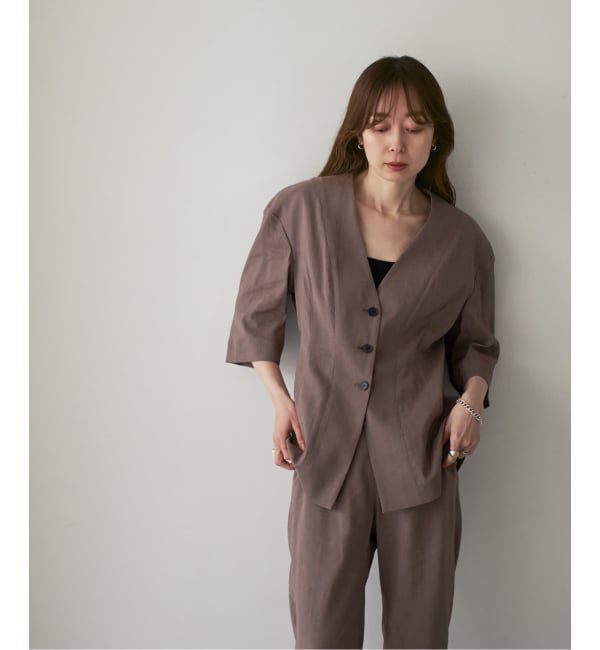 NOBLE「ELENI/エルニ ラスターストレッチジャケット」|ノーカラージャケット|