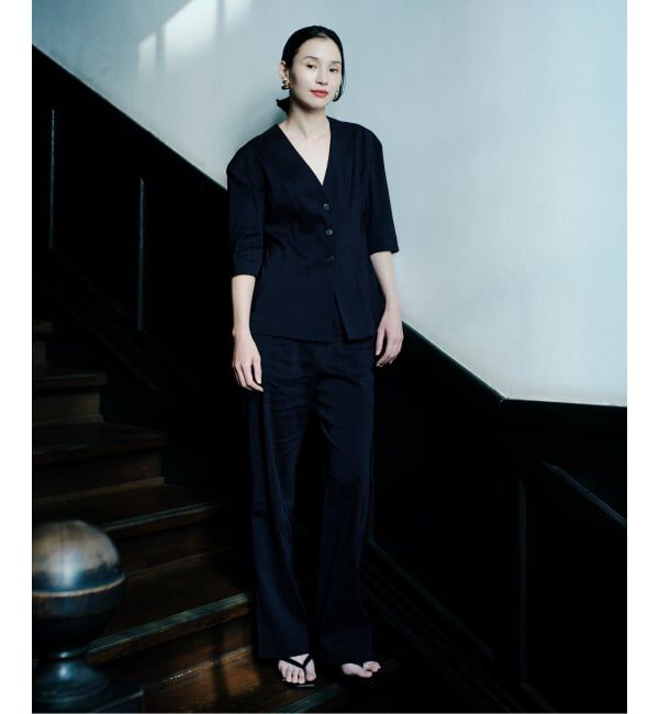 NOBLE「ELENI/エルニ ラスターストレッチジャケット」|ノーカラージャケット|