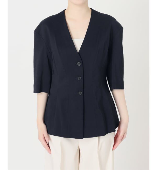 NOBLE「ELENI/エルニ ラスターストレッチジャケット」|ノーカラージャケット|