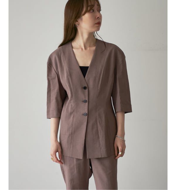 NOBLE「ELENI/エルニ ラスターストレッチジャケット」|ノーカラージャケット|