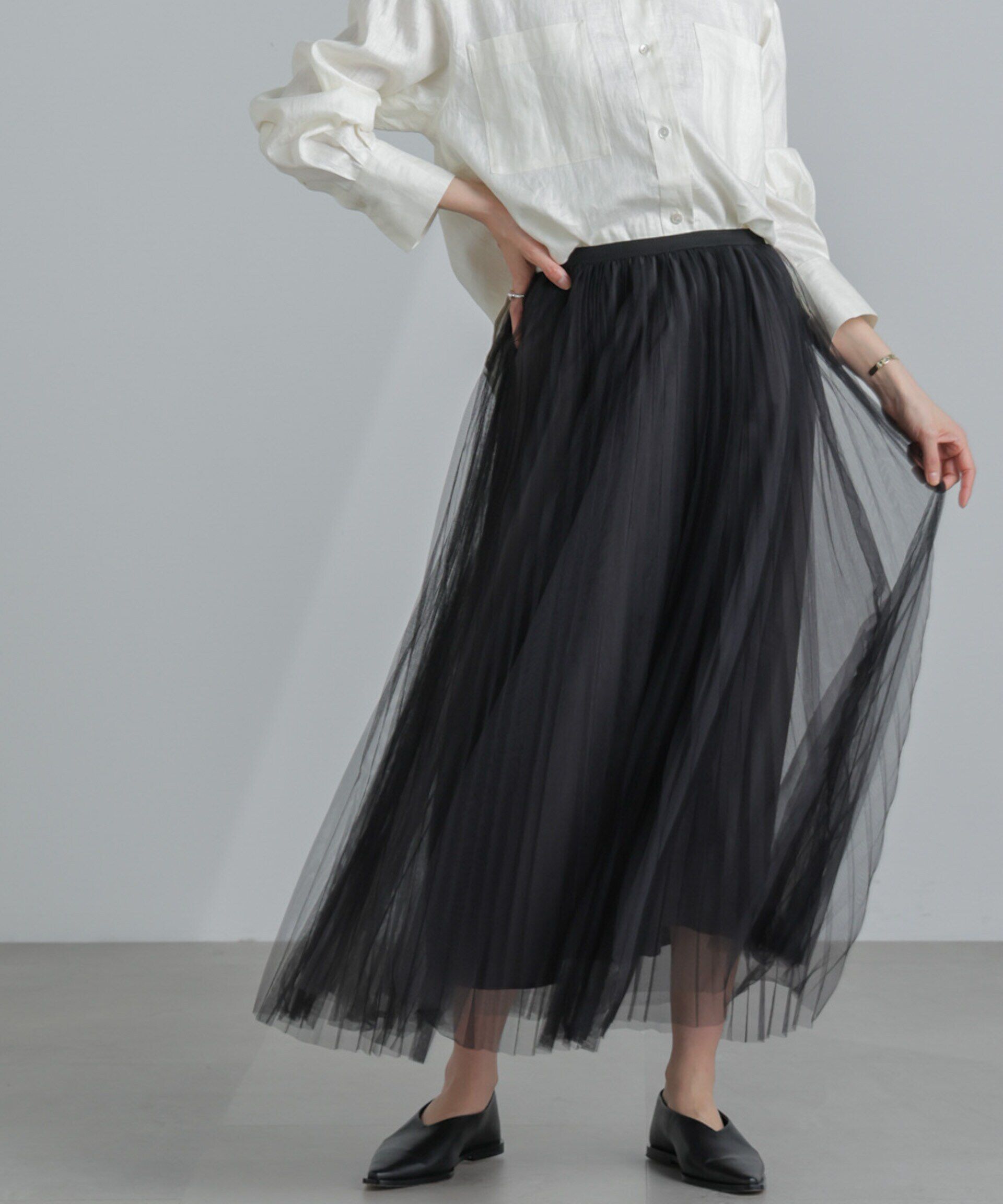nano･universe「プリーツチュールスカート」|スカート|ブラック