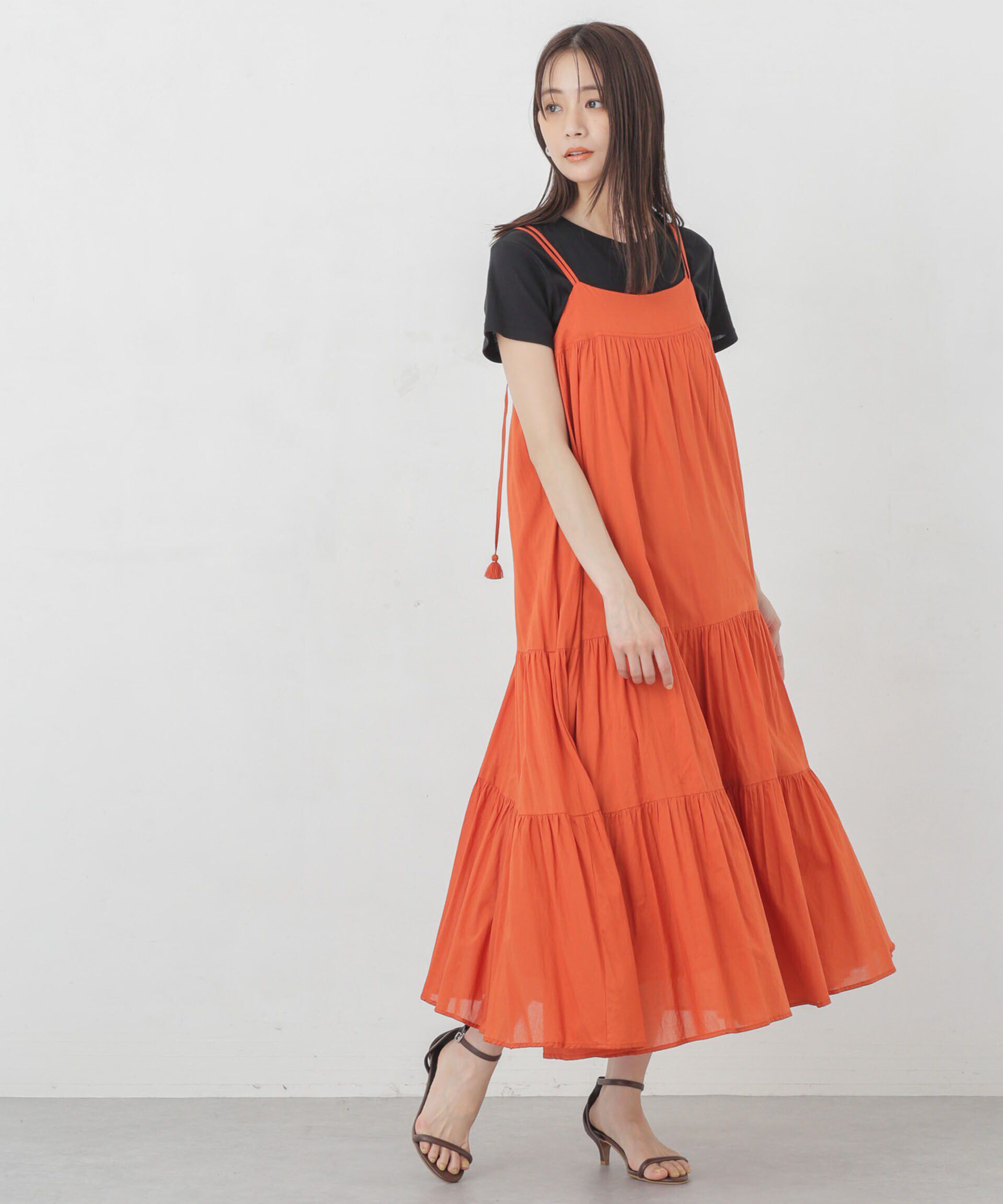 nano･universe「インド ティアードキャミワンピース」|ワンピース|オレンジ