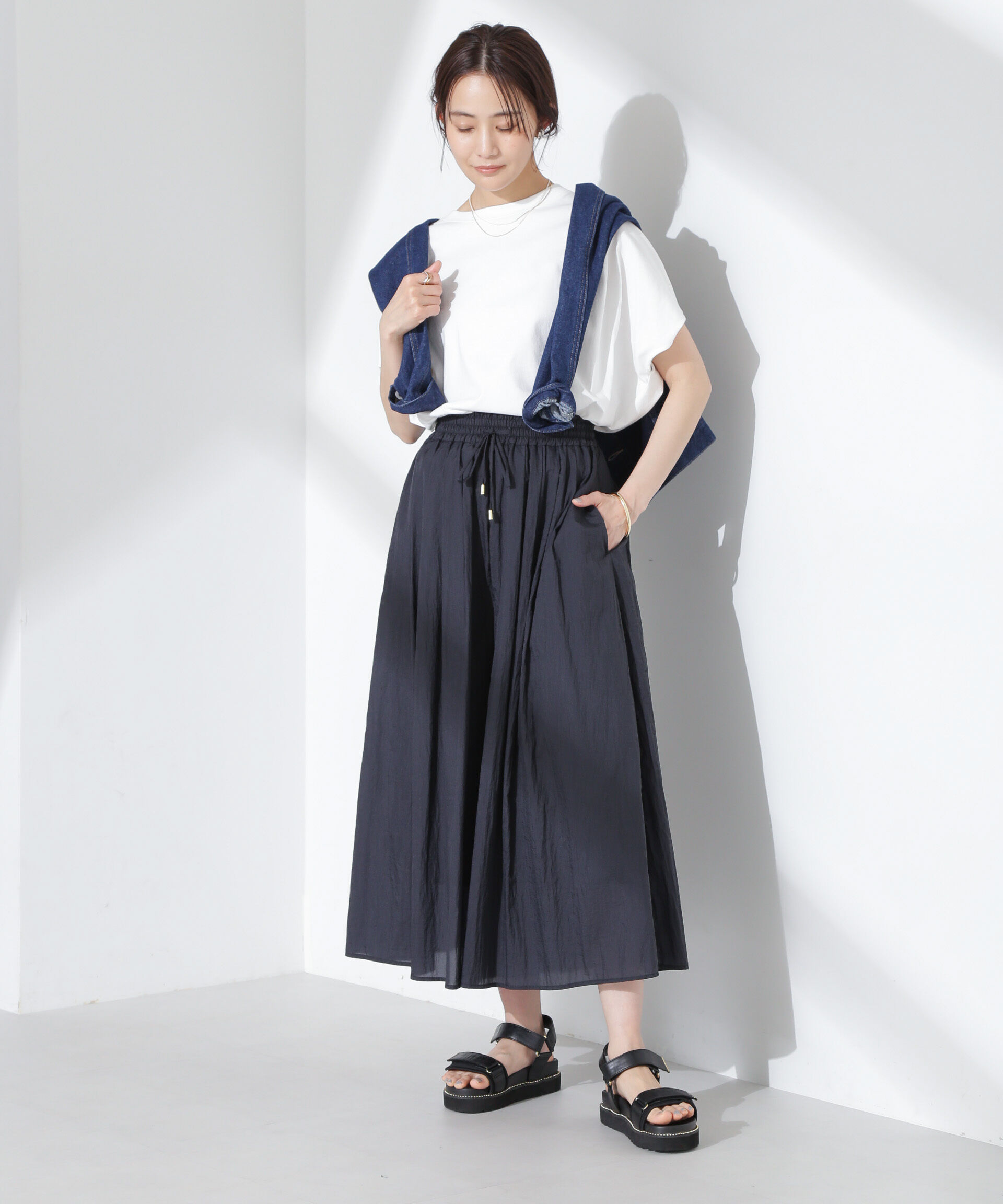 nano･universe「ナイロンタッサーギャザースカーチョ（セットアップ可）」|チノ|