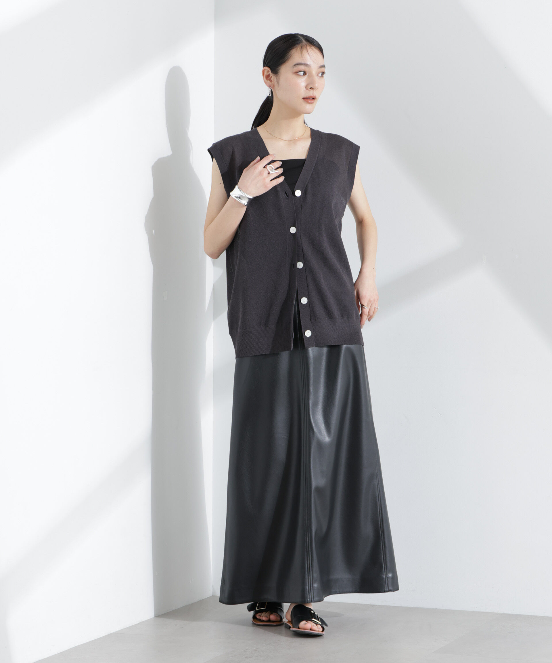 nano･universe「シアーミラノリブニットベスト」|ニット・セーター|