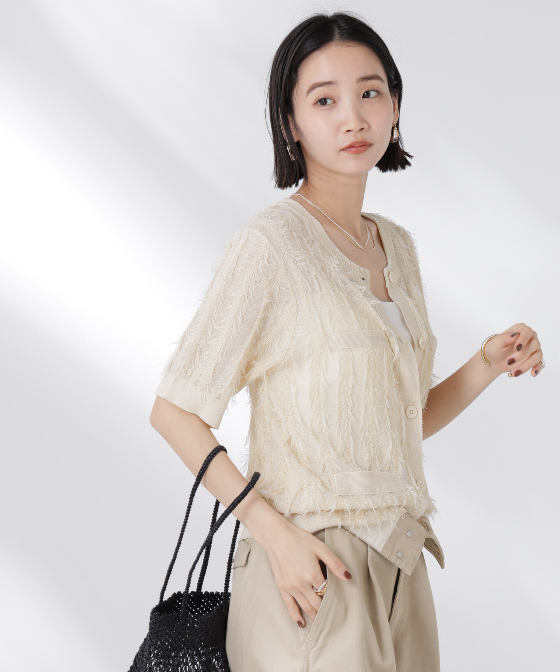 nano･universe「カットフリンジニットカーディガン」|ニット・セーター|