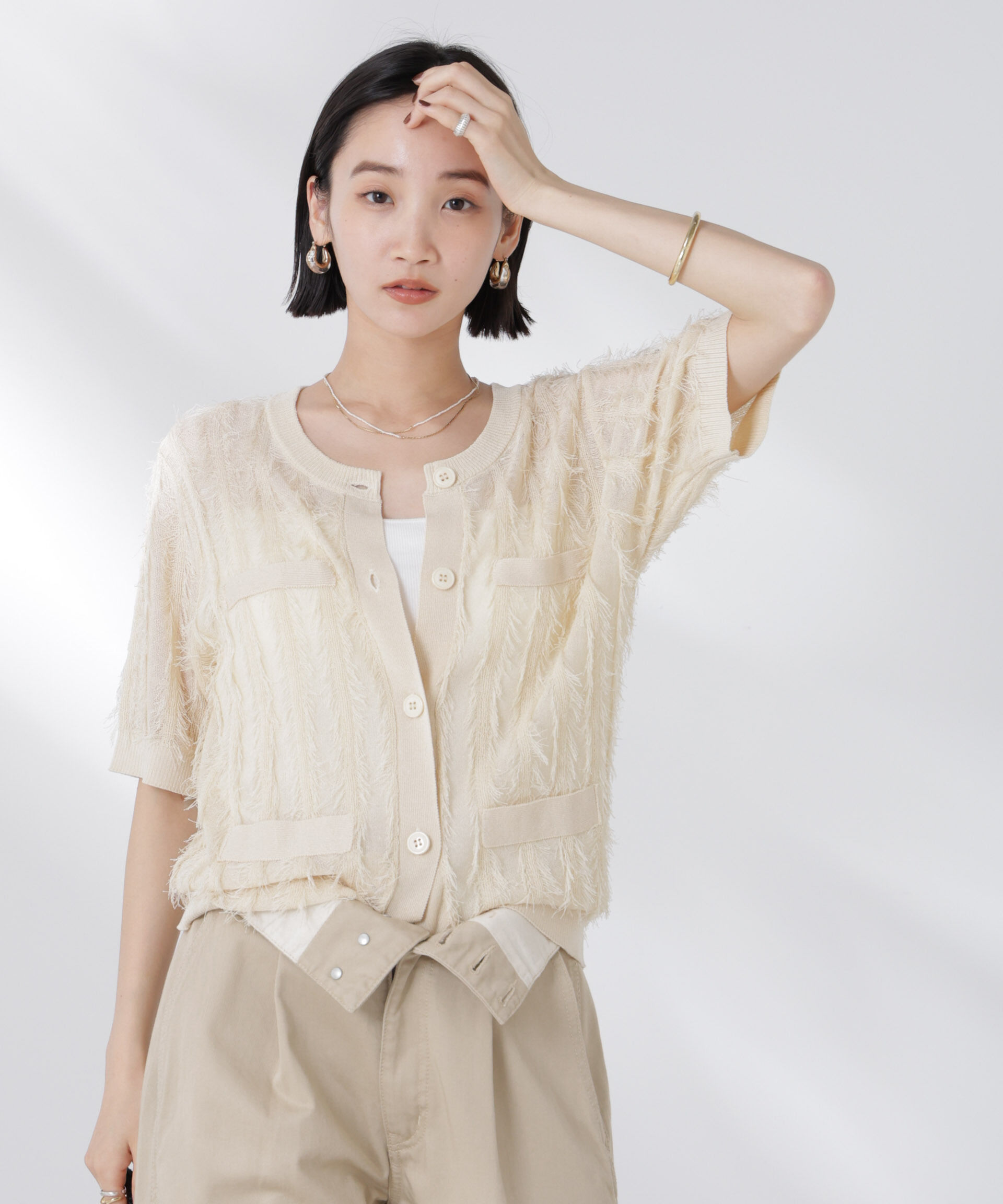 nano･universe「カットフリンジニットカーディガン」|ニット・セーター|