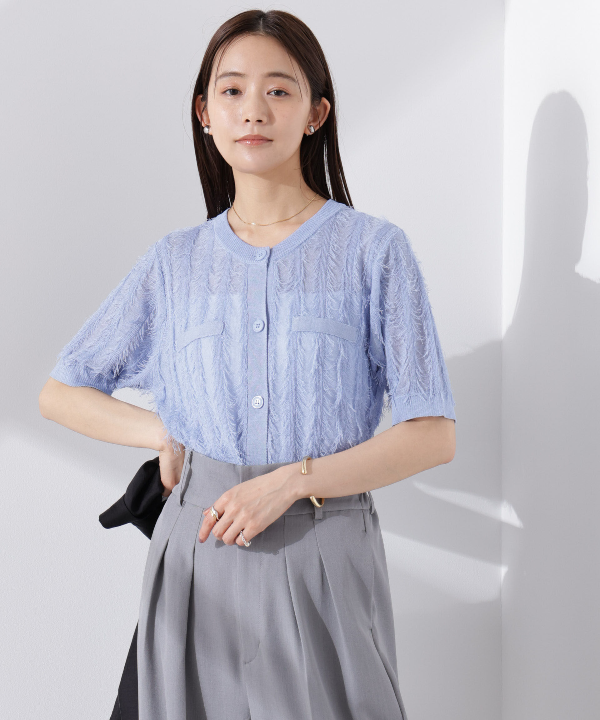 nano･universe「カットフリンジニットカーディガン」|ニット・セーター|