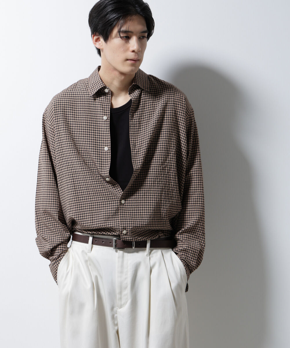 nano･universe「アセテートシアーギンガムチェックレギュラーカラーシャツ 長袖」|シャツ・ブラウス|