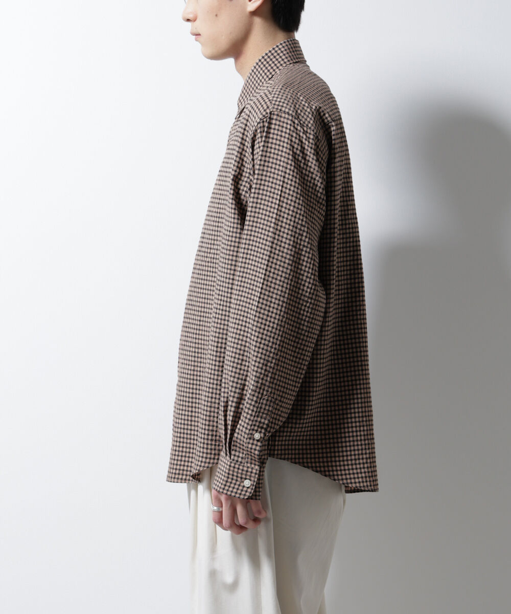 nano･universe「アセテートシアーギンガムチェックレギュラーカラーシャツ 長袖」|シャツ・ブラウス|