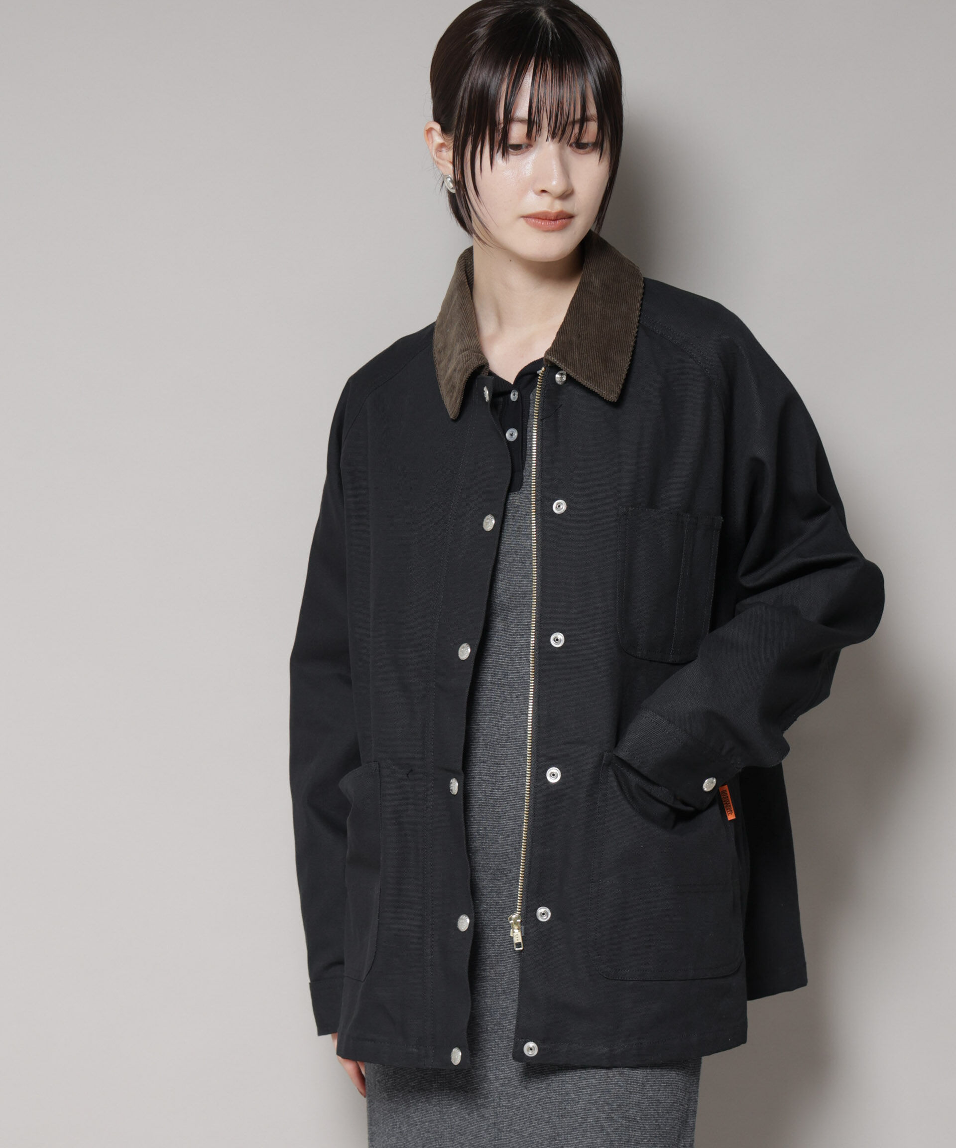 nano･universe「UNIVERSAL OVERALL/LINING OX COVERALL」|ブルゾン・スタジャン|ブラック