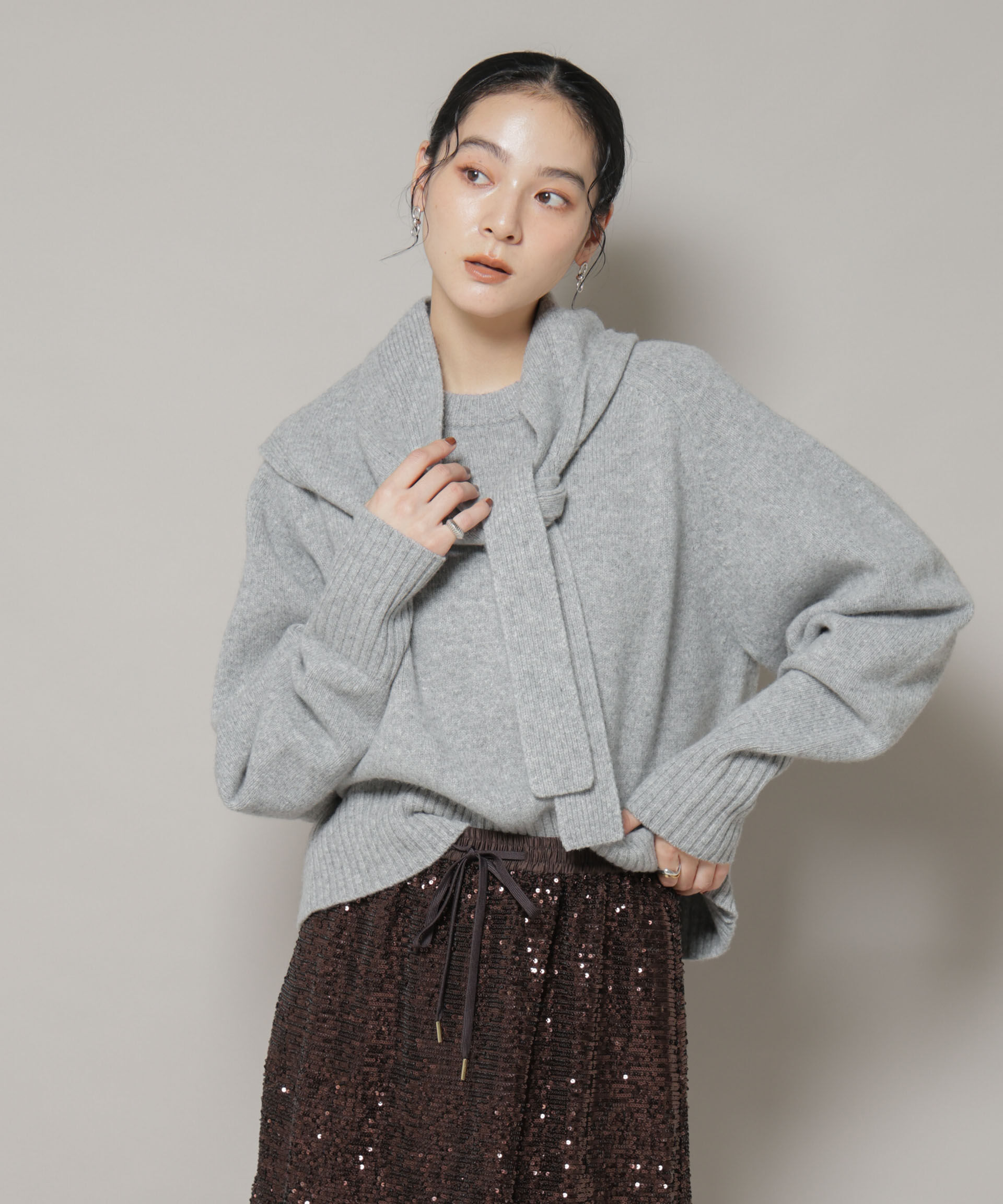 nano･universe「AQUAウールカシミヤクルーネックニットプルオーバー」|ニット・セーター|