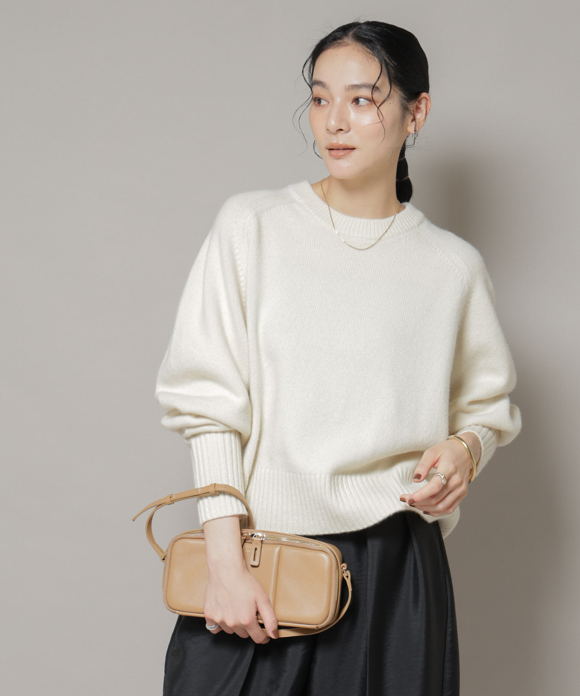 nano･universe「AQUAウールカシミヤクルーネックニットプルオーバー」|ニット・セーター|オフホワイト1