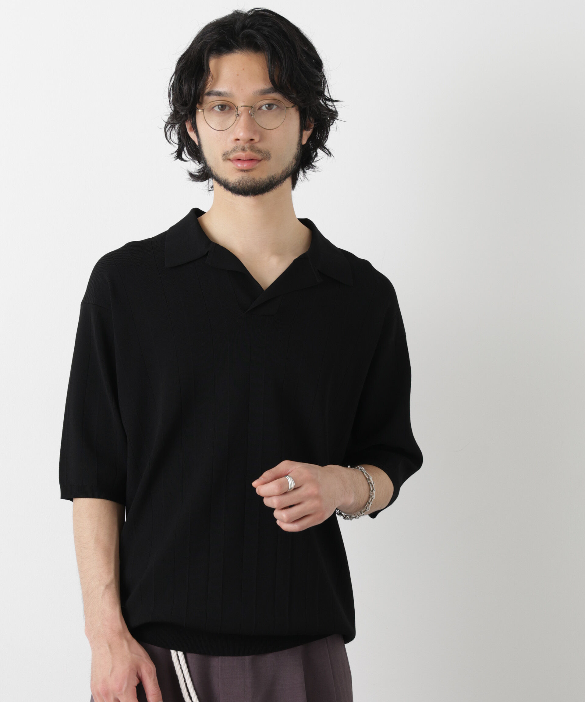 nano･universe「｢ASSEMBLANC｣ 針抜きスキッパーポロ」|ニット・セーター|