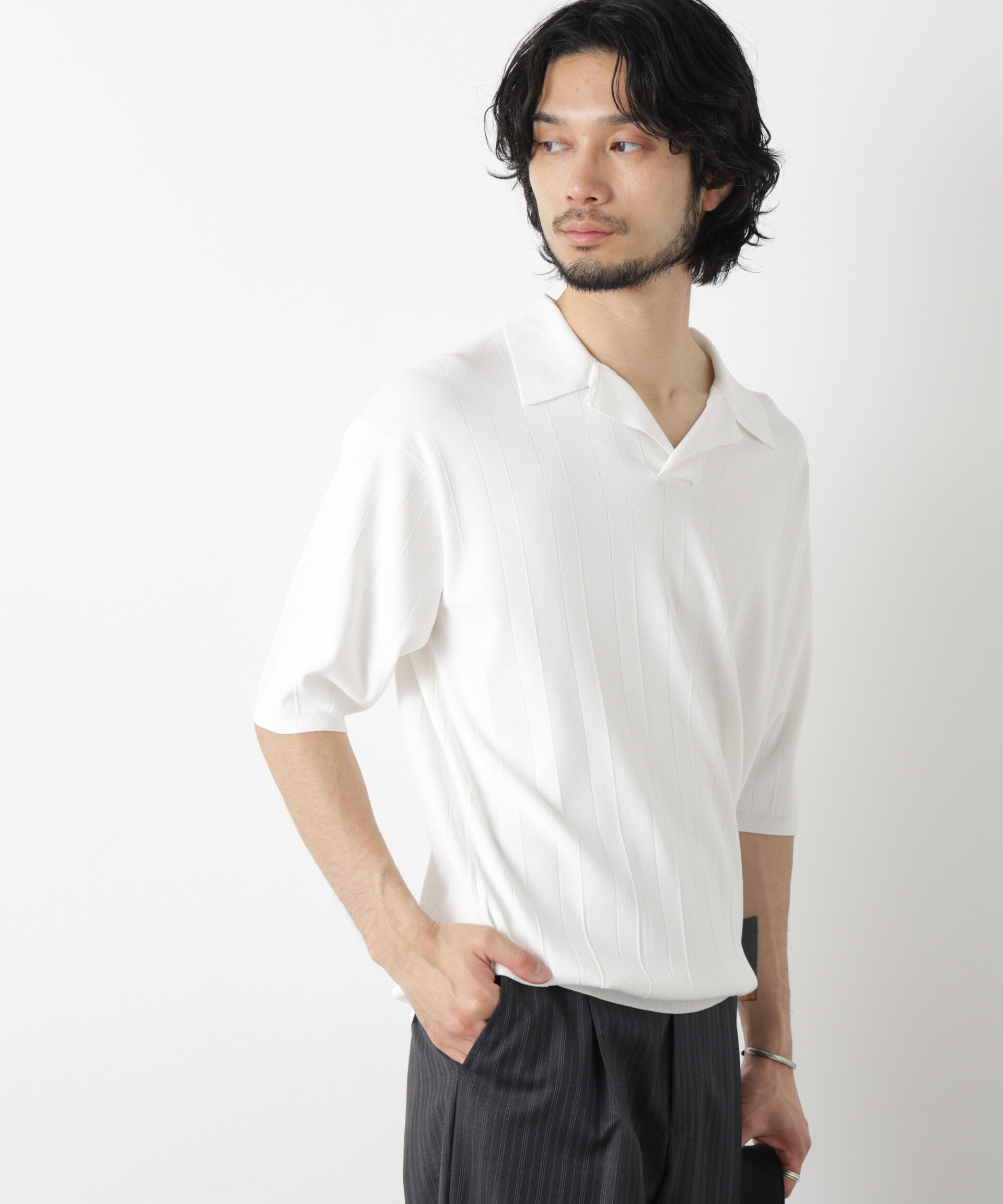 nano･universe「｢ASSEMBLANC｣ 針抜きスキッパーポロ」|ニット・セーター|