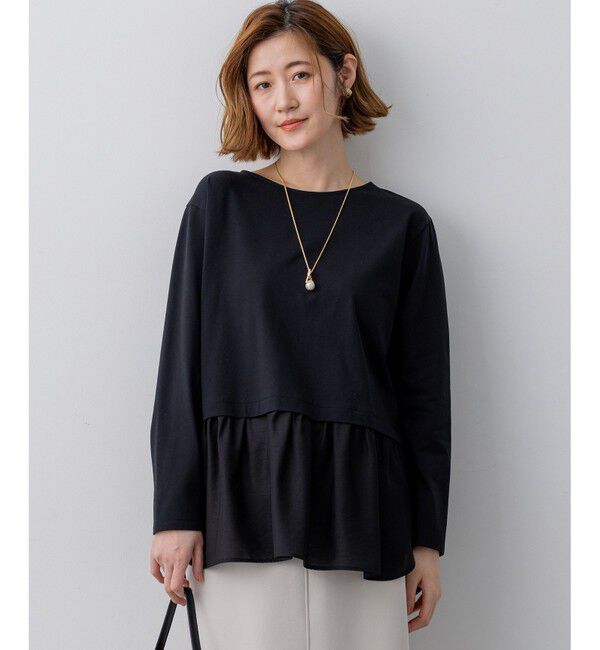 23区「ナチュラルコットンベア シアードッキング カットソー」|Tシャツ・カットソー|ブラック系