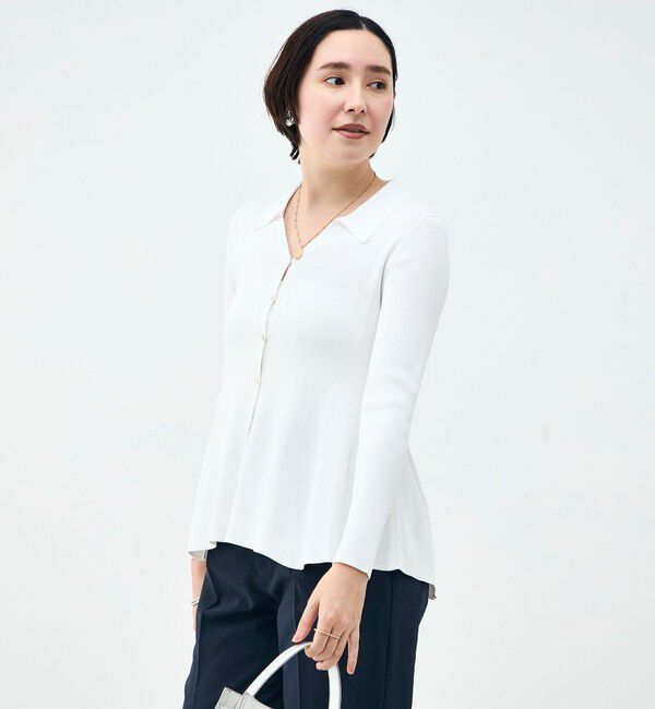 NOLLEY'S sophi「《手洗い可能》リブフレアスキッパーポロ襟カーディガン」|カーディガン|