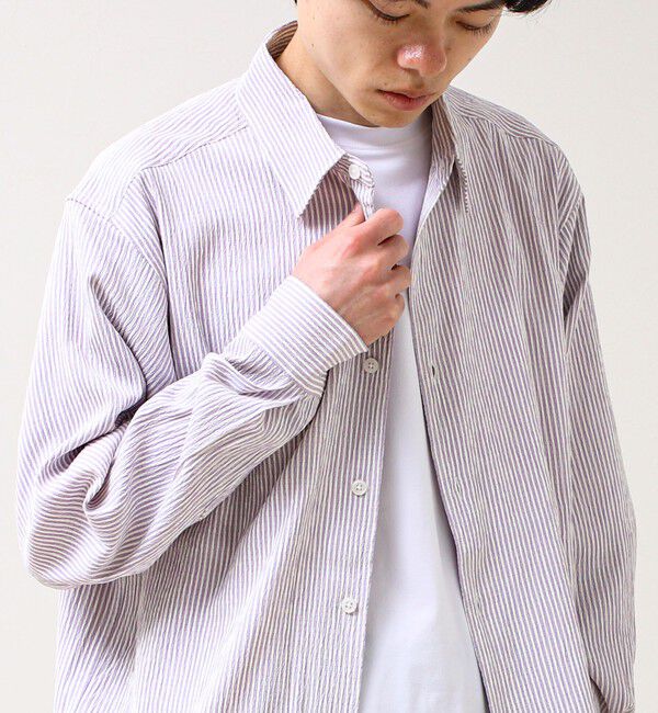 GLOSTER「【清涼感のある表情】ストライプレギュラーカラーシャツ」|シャツ・ブラウス|パープル系その他