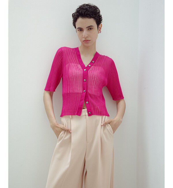 ROPE「シアーリブカーディガン/洗える」|カーディガン|ピンク(63)