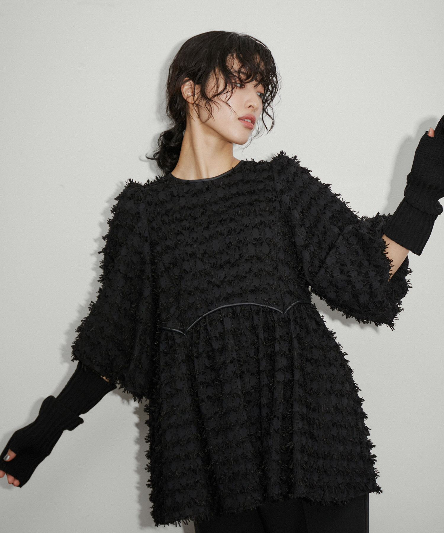 ADAM ET ROPE'「ジャガードペプラムブラウス」|シャツ・ブラウス|