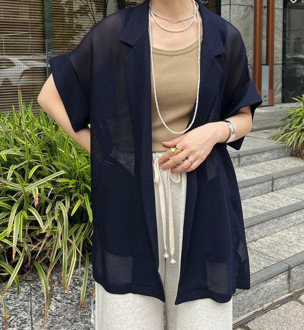  「メッシュ半袖ジャケット」|テーラードジャケット|ネイビー