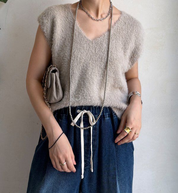  「【WEB限定】シャギーニットVベスト」|ニット・セーター|