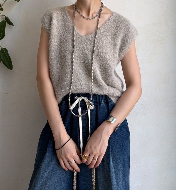  「【WEB限定】シャギーニットVベスト」|ニット・セーター|