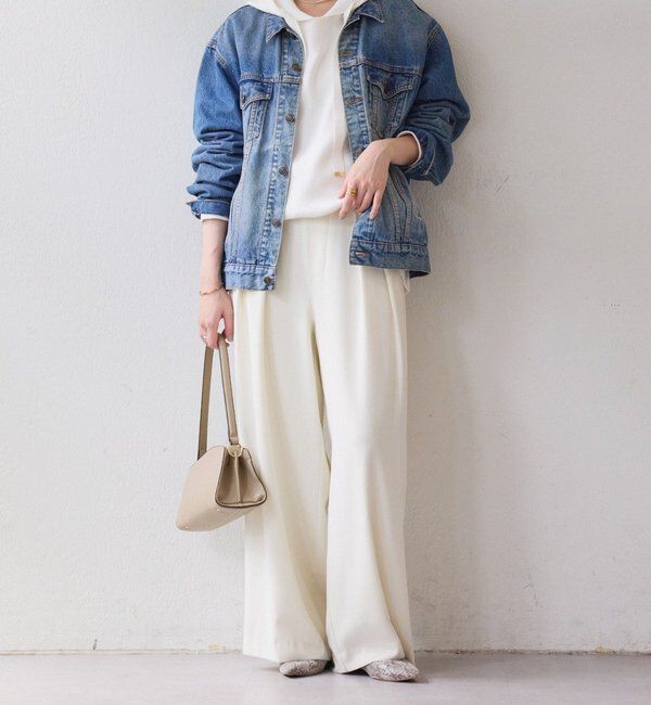  「【ウォッシャブル】【シーズンレスで使える】タックワイドスラックス」|チノ|