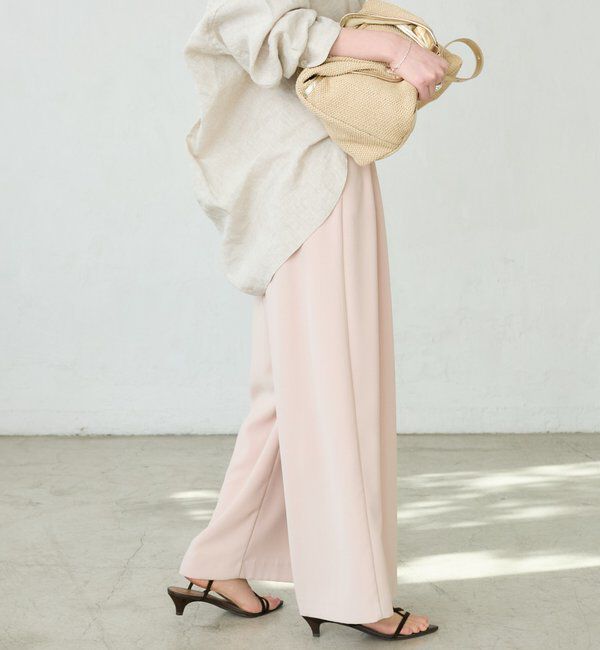  「【ウォッシャブル】【シーズンレスで使える】タックワイドスラックス」|チノ|