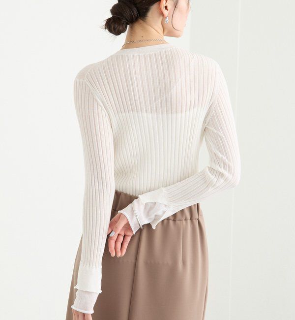  「【レイヤード風の袖口】シアーカフスリブニット」|ニット・セーター|オフホワイト