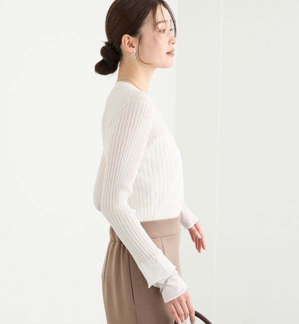  「【レイヤード風の袖口】シアーカフスリブニット」|ニット・セーター|