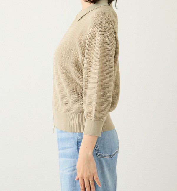  「予約【抜け感】ZIPポロメッシュニット」|カーディガン|