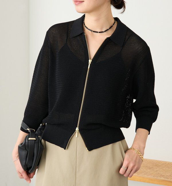  「予約【抜け感】ZIPポロメッシュニット」|カーディガン|