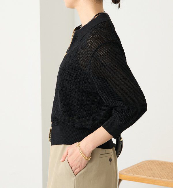  「予約【抜け感】ZIPポロメッシュニット」|カーディガン|
