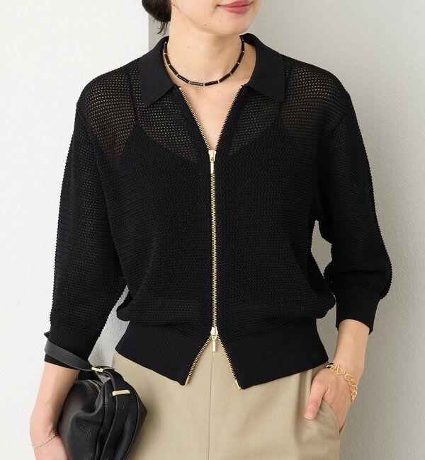  「予約【抜け感】ZIPポロメッシュニット」|カーディガン|
