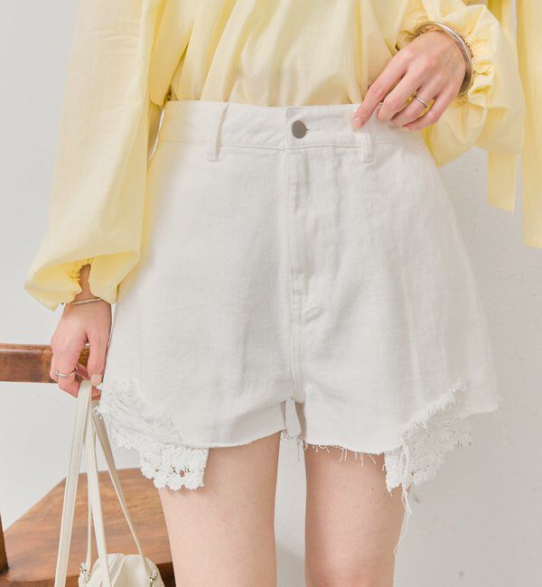  「レースポケットショートパンツ」|デニム|