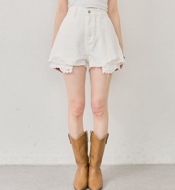  「レースポケットショートパンツ」|デニム|