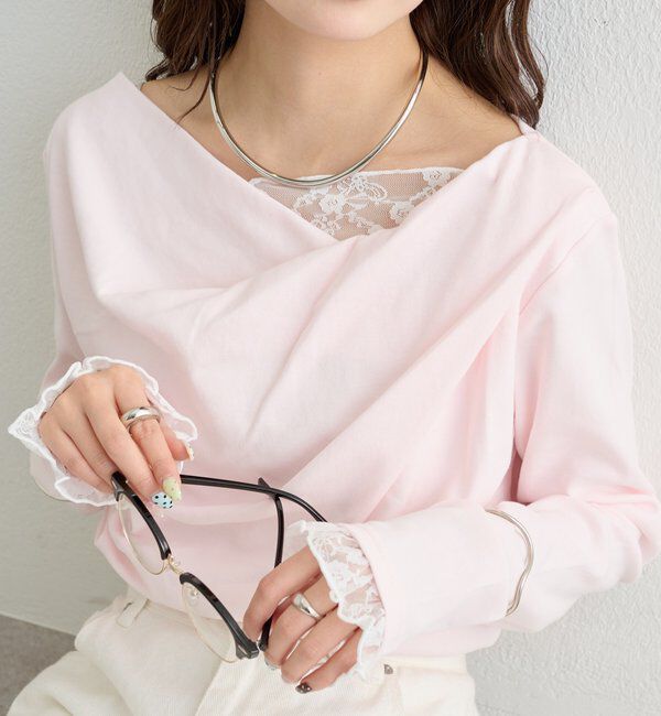  「レースドッキングオフショルロンT」|Tシャツ・カットソー|