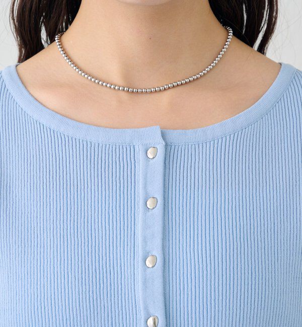  「袖チュール付きリブカーディガン」|カーディガン|