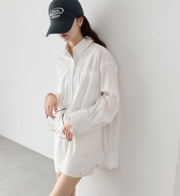  「裾レーススキッパーシャツ」|シャツ・ブラウス|
