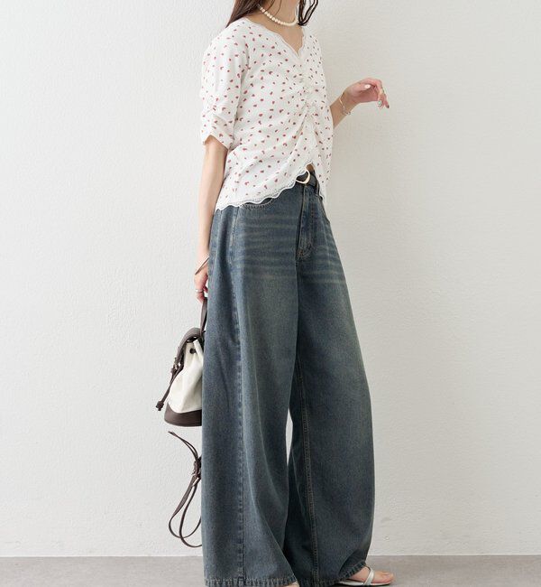  「ベルト付きカーブワイドデニム」|デニム|