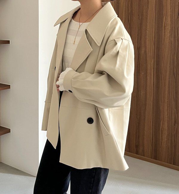  「【サイズ展開あり】レザーミドルコート」|その他|