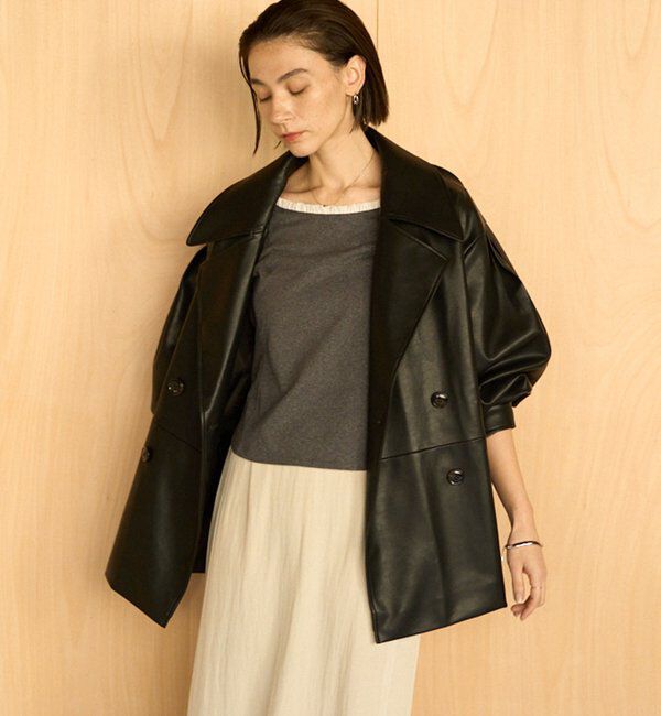  「【サイズ展開あり】レザーミドルコート」|その他|