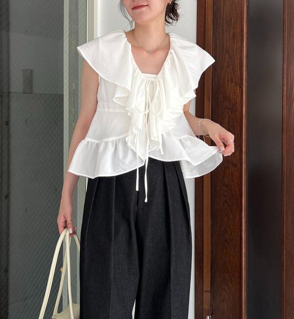  「【新色ピンク】フリルカラーブラウス」|シャツ・ブラウス|