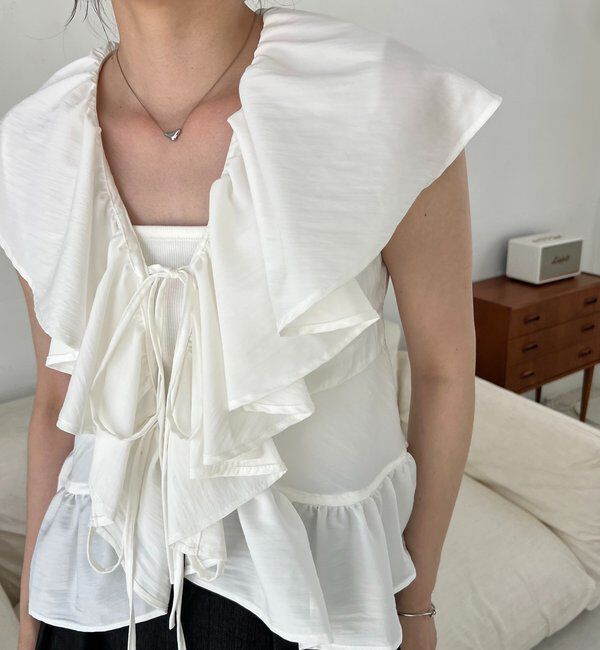  「【新色ピンク】フリルカラーブラウス」|シャツ・ブラウス|