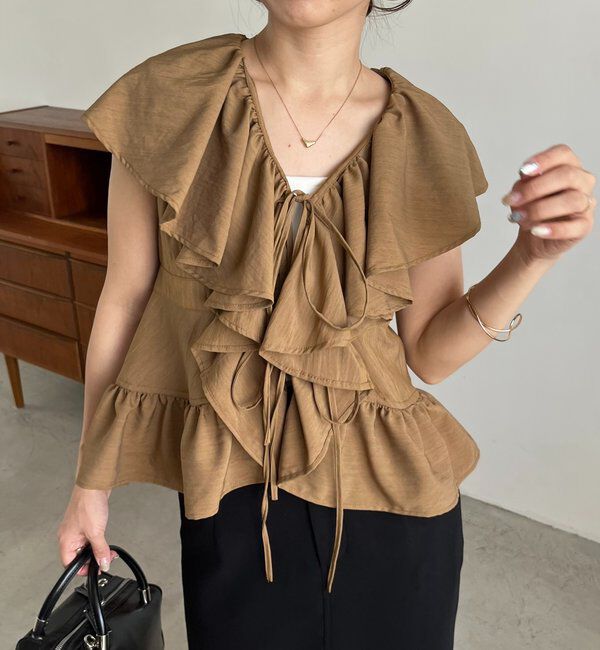  「【新色ピンク】フリルカラーブラウス」|シャツ・ブラウス|