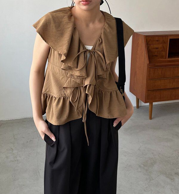  「【新色ピンク】フリルカラーブラウス」|シャツ・ブラウス|